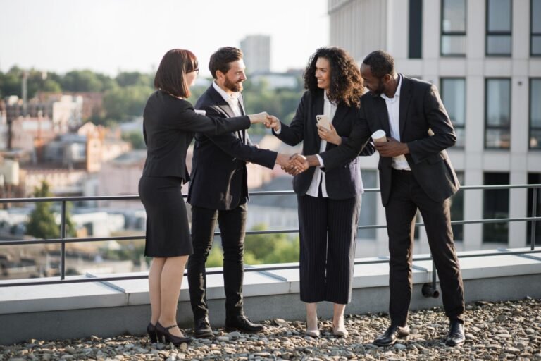 Professionals connecting at a community event
